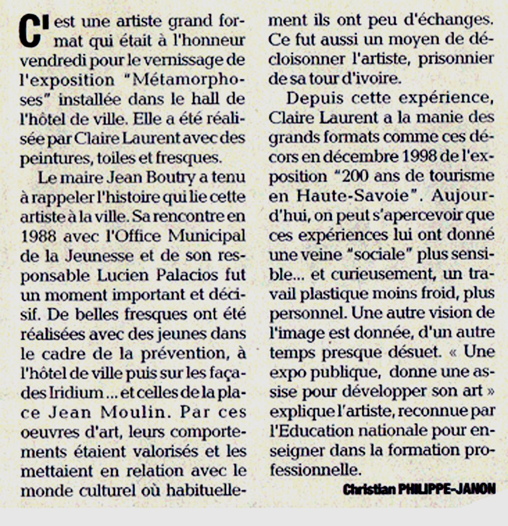 Article presse Claire Laurent Expo Cran-Gevrier